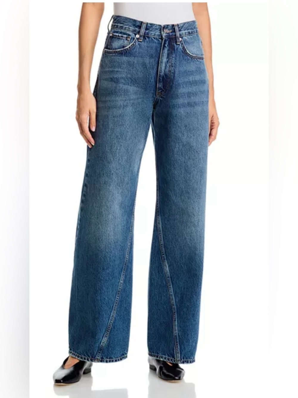 Anine Bing Brie Wide-Leg High-Rise Blue Denim Jeans, brand new with tags